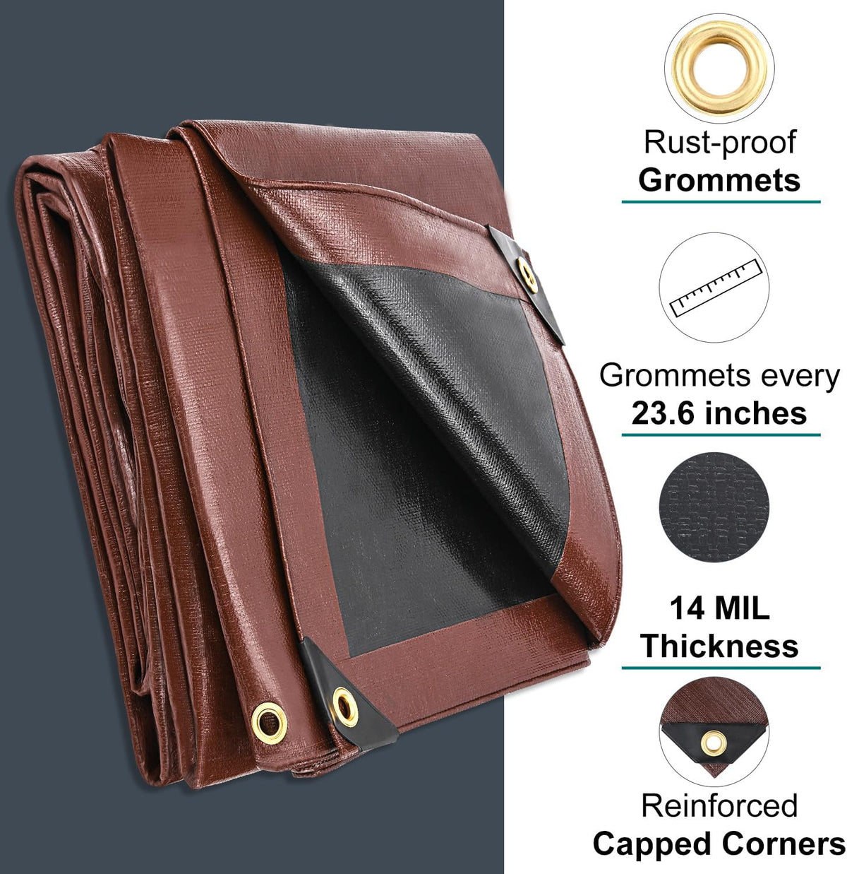 Large Tarp 12x20 FT Heavy Duty Waterproof 14 Mil Brown