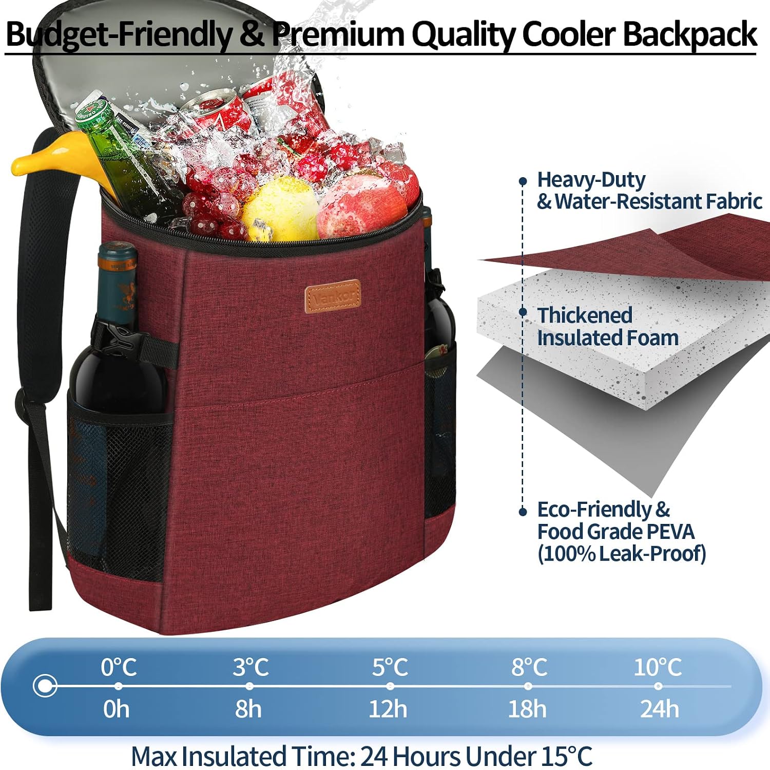 Vankor Camping Cooler Backpack Insulated Waterproof