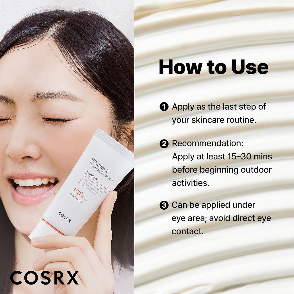 COSRX Vitamin E Sunscreen SPF 50, Natural Glow, for Oily Skin, 1.69 fl oz