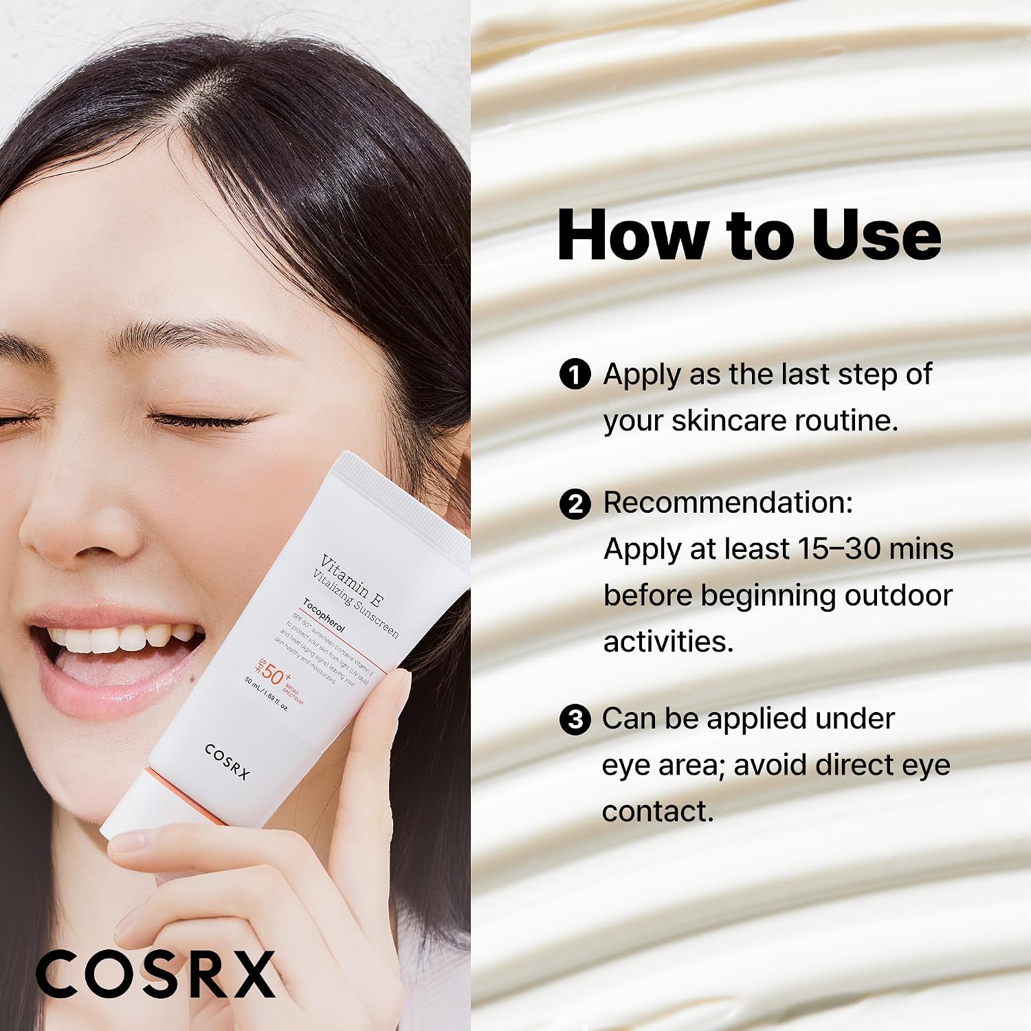 COSRX Vitamin E Sunscreen SPF 50, Natural Glow, for Oily Skin, 1.69 fl oz