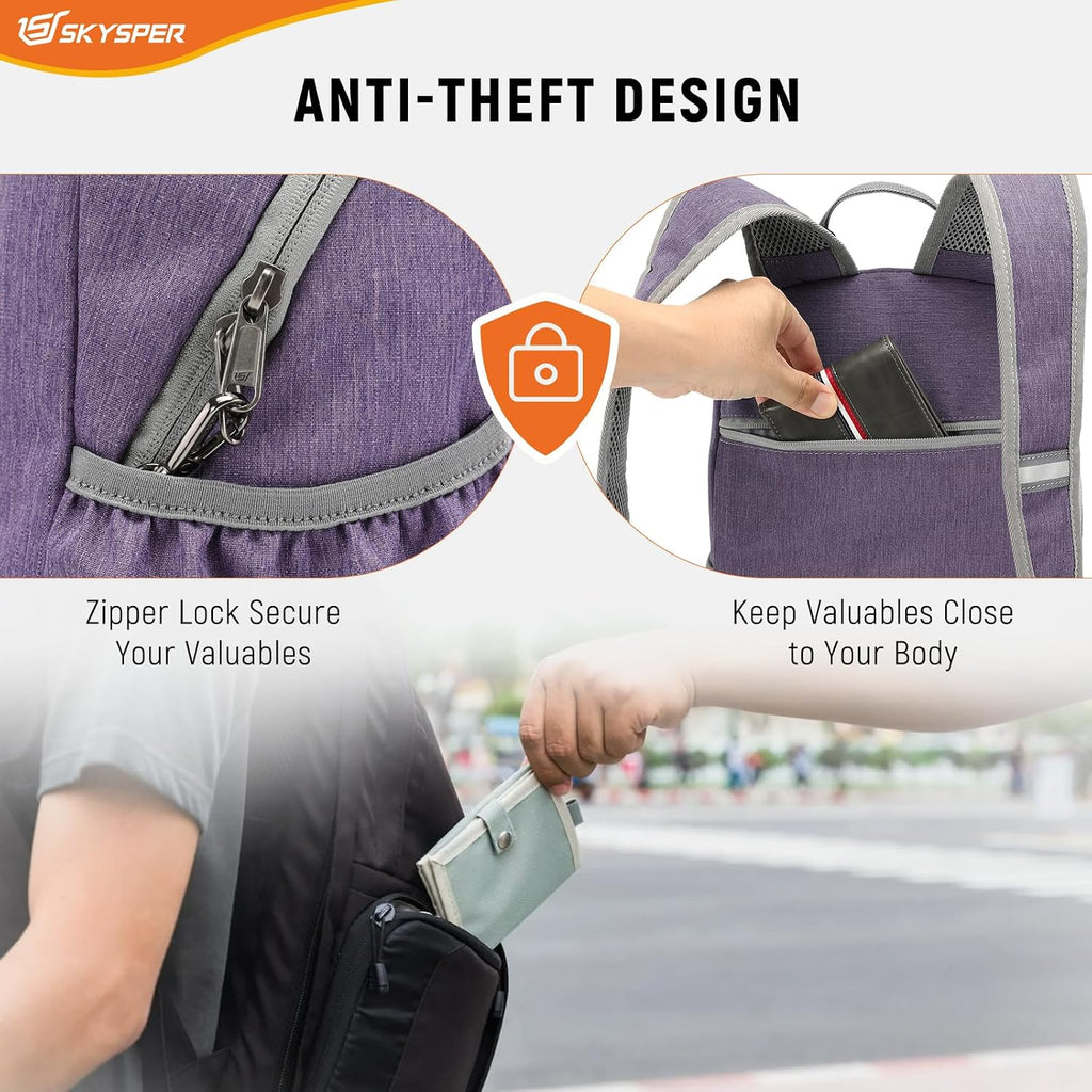 SKYSPER Anti Theft Hiking Backpack, 20L RFID Packable Travel Daypack, Lightweight Foldable Back Pack for Walking Daytrip