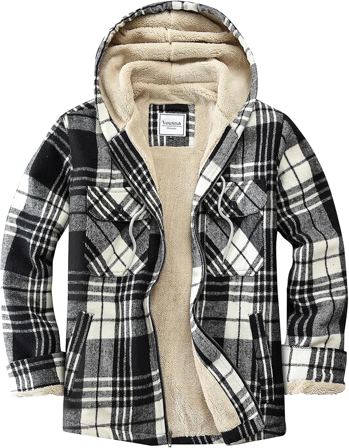 Men's Zip Up Flannel Shirt Jacket Fleece Lined with Hood