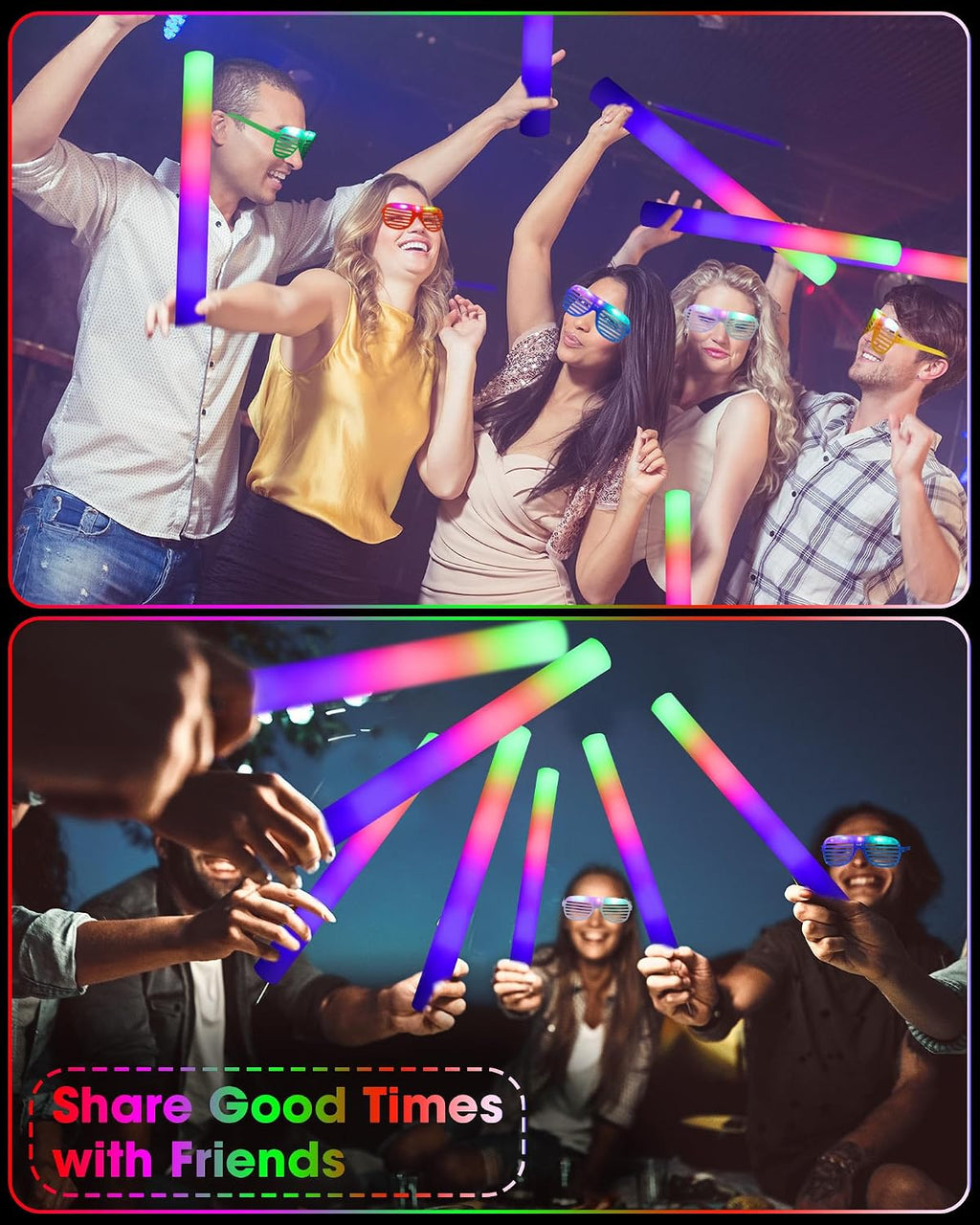 Maitys 60 Pcs Foam Stick Light up Glasses, Glow in the Dark Party Supplies