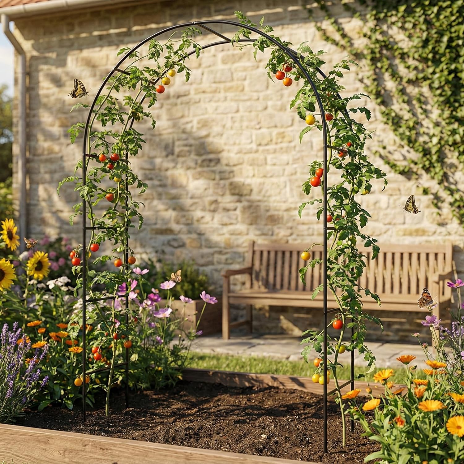 Metal Pergola Arbor, Outdoor Flower Garden Arch Trellis, Steel Garden Arbor for Climbing Plants, Wedding Decoration, 7'8" H x 4'5" W
