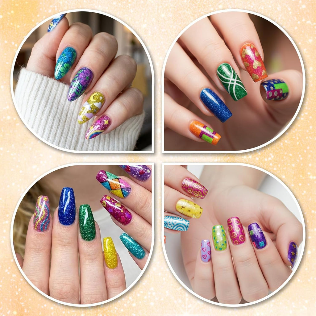 12 Colors Glitter Nail Art Pens Set, 3D Quick-Dry Water-based Ink Glitter Nail Art Markers DIY Manicure Kit for Home Salon Nail Designs, Glitter Pens Markers Nail Polish Pens Graffiti Dotting Pen