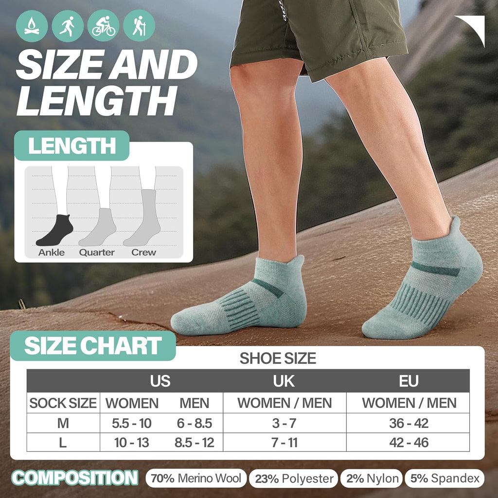 Anlisim Merino Wool Ankle Running Hiking Socks for Women and Men