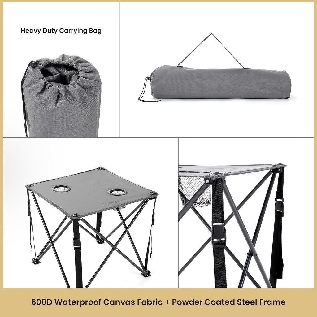 ARROWHEAD OUTDOOR 26” (66cm) Portable Camping Folding Table, 2 Cup Holders, Square, Carrying Case, Steel Frame, High-Grade 600D Canvas