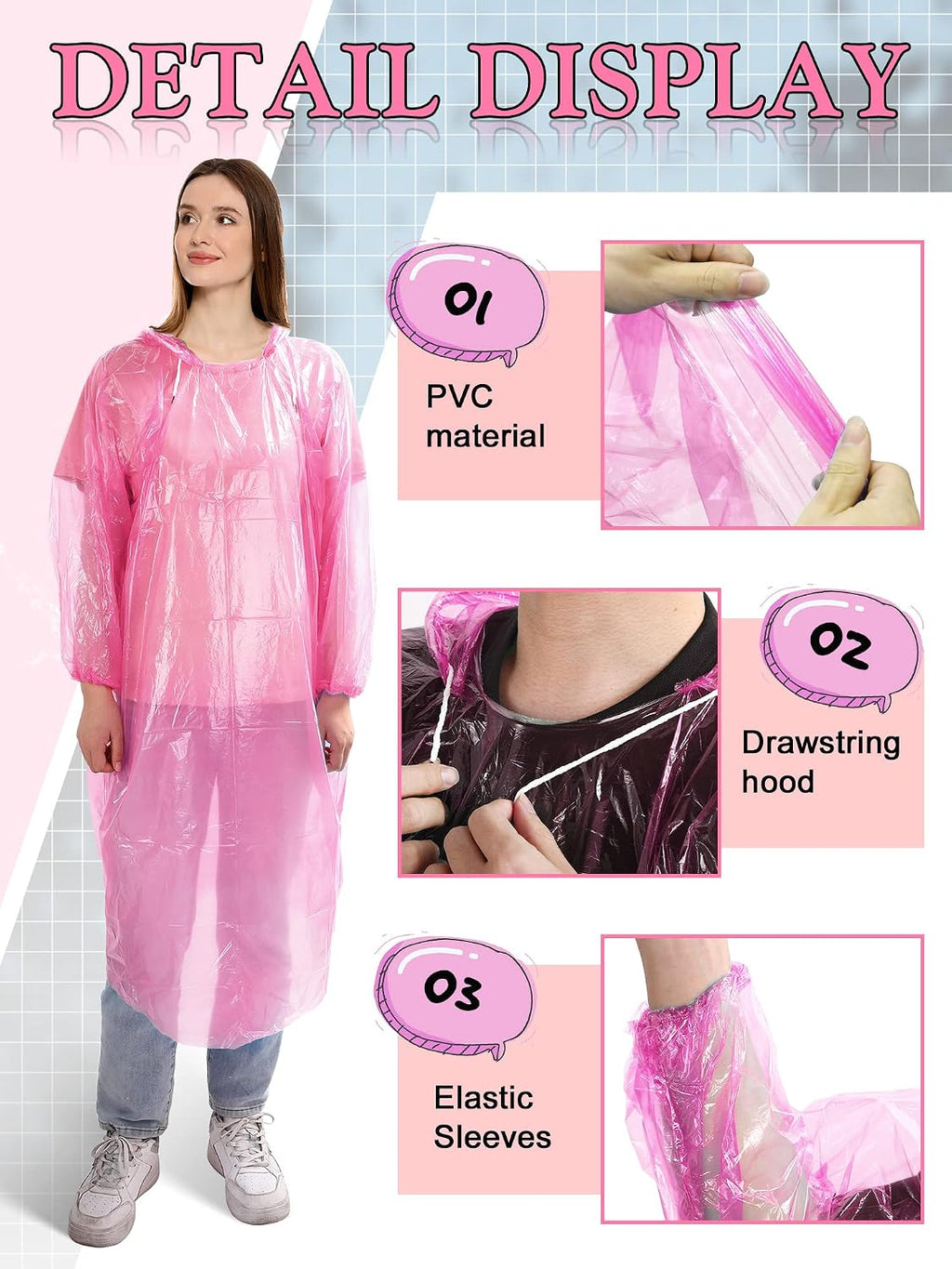 Tarpop 40 Pack Disposable Rain Ponchos Adult Drawstring Hood