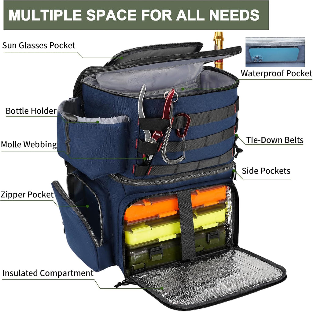 MATEIN Fishing Backpack, Tackle Storage Bag with Rod Holders & Cooler
