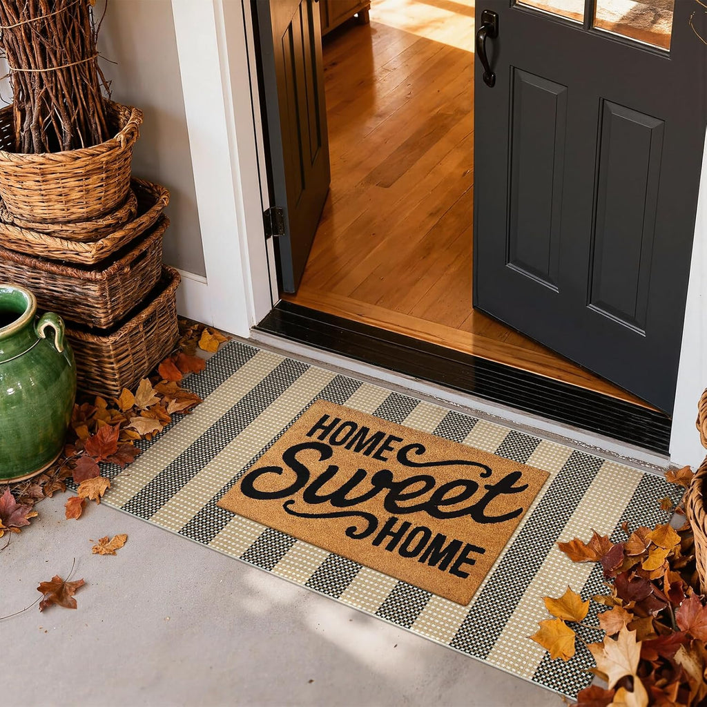 Fall Front Door Mat 24"x51", Cotton Washable Striped Outdoor Rug