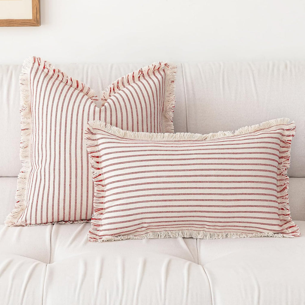 YEENAASY Throw Pillow Covers 18x18 Boho Striped Pillow Cases with Tassel