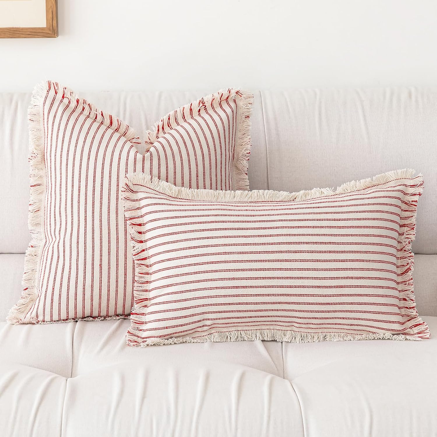 YEENAASY Throw Pillow Covers 18x18 Boho Striped Pillow Cases with Tassel