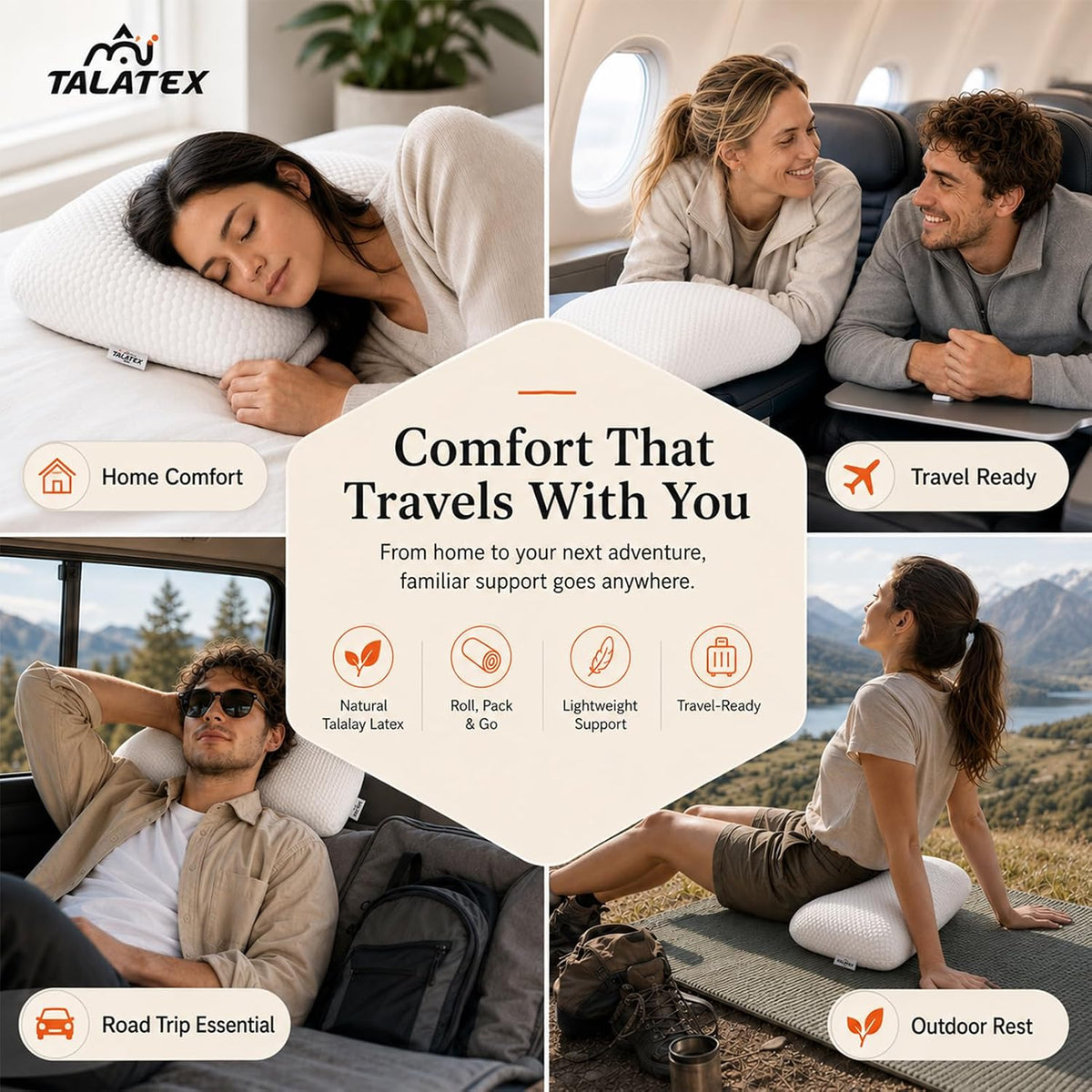 Talatex 100% Natural Premium Talalay Latex Travel Pillow, Camping Pillow, Small Camping Pillow with Compressible Stuff Sack, No Memory Foam Chemicals with Washable Cover (Medium Latex, 1)
