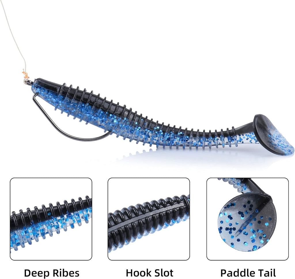 RUNCL Swimbaits Paddle 10/20/30/40PCS, 5/4/3/2 Inchs Paddle Tail, Soft Lure for Trout Crappie Bass, Durable Plastic Bait Swimmer for Saltwater/Freshwater, Fishing Lover's Gift