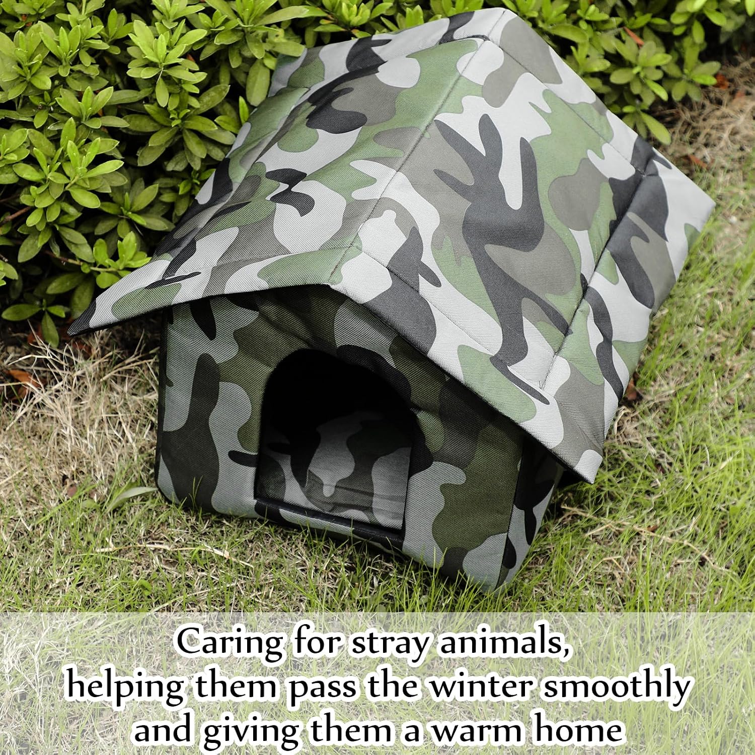 Soaoo 3 Pcs Cat Houses for Outdoor Stray Cats Shelter Weatherproof Outside House Indoor Foldable Pet Cave with Tent Stakes for Wild Animal Dogs(Camouflage Style)