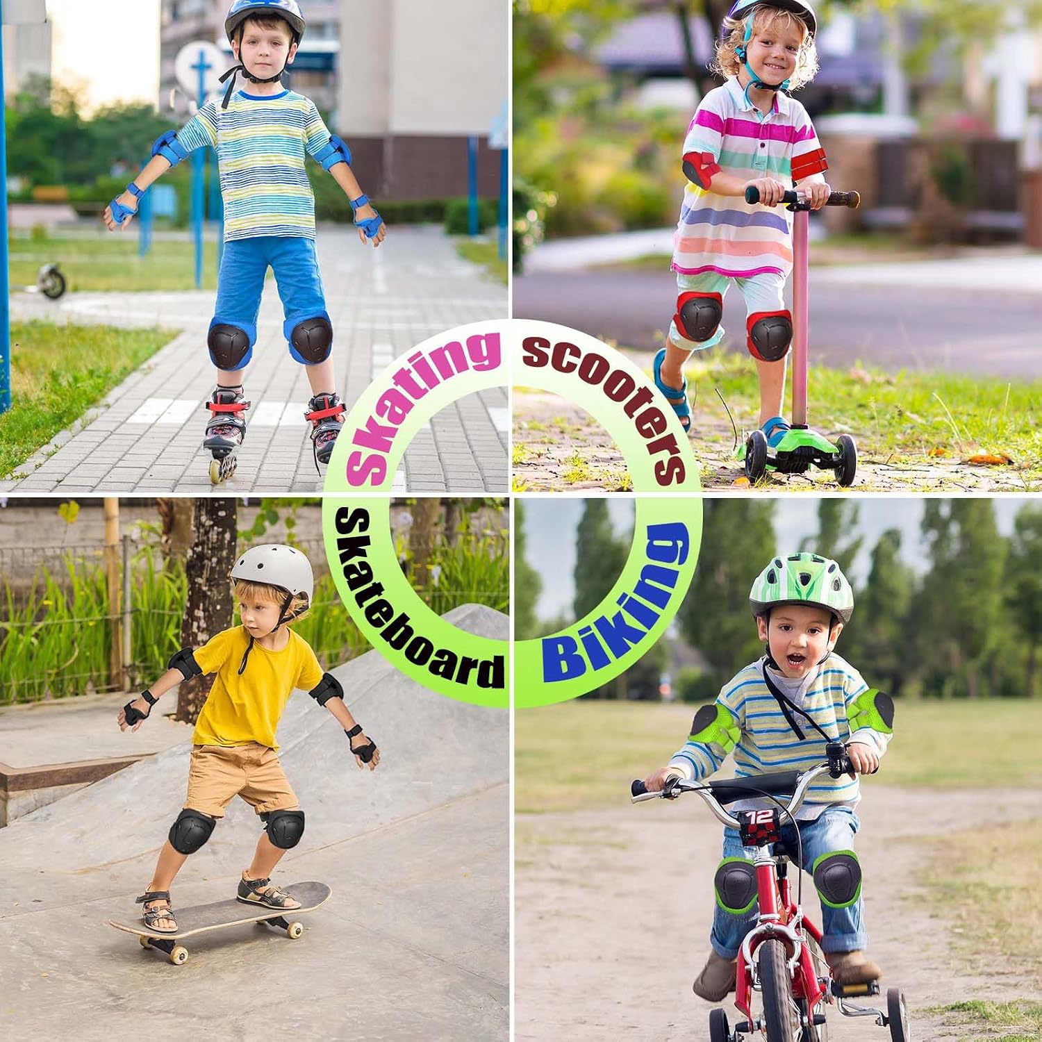 Kids/Youth Knee Pads Elbow Pads for 3-14Years Boys Girls 6 in 1 Kids Protective Gear Set Adjustable for Skating Cycling Bike Rollerblading Scooter Roller Skates