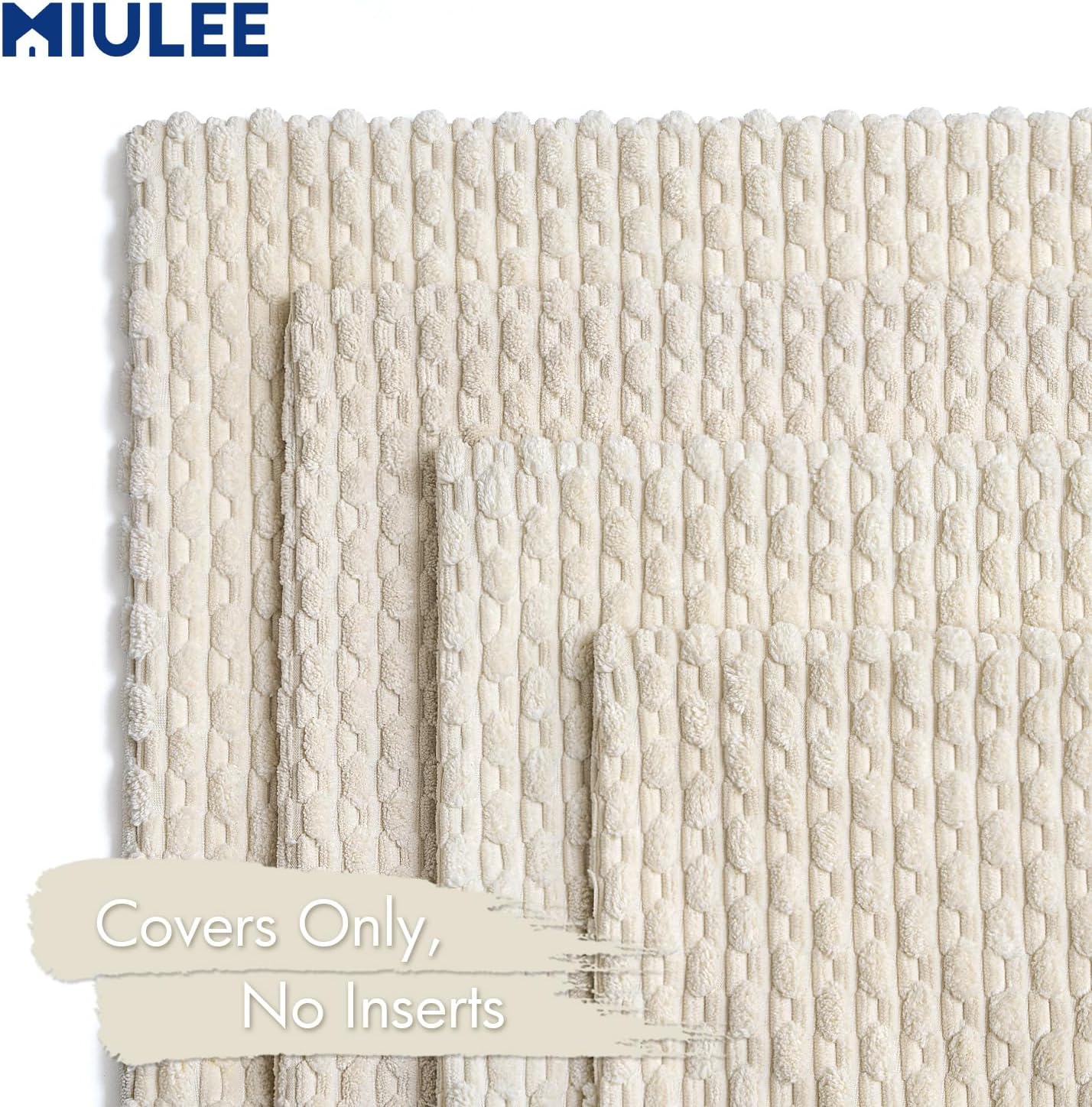 MIULEE Beige Decorative Throw Pillow Covers for Couch Living Room 18x18 Inch Soft Pillow Cases Set of 4 Boho Striped Corduroy Farmhouse Cushion Covers Home Decor for Sofa Bed