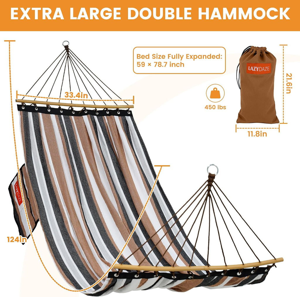 Lazy Daze Camping Hammock, Double Outdoor Hammock with Curved Spreader Bar