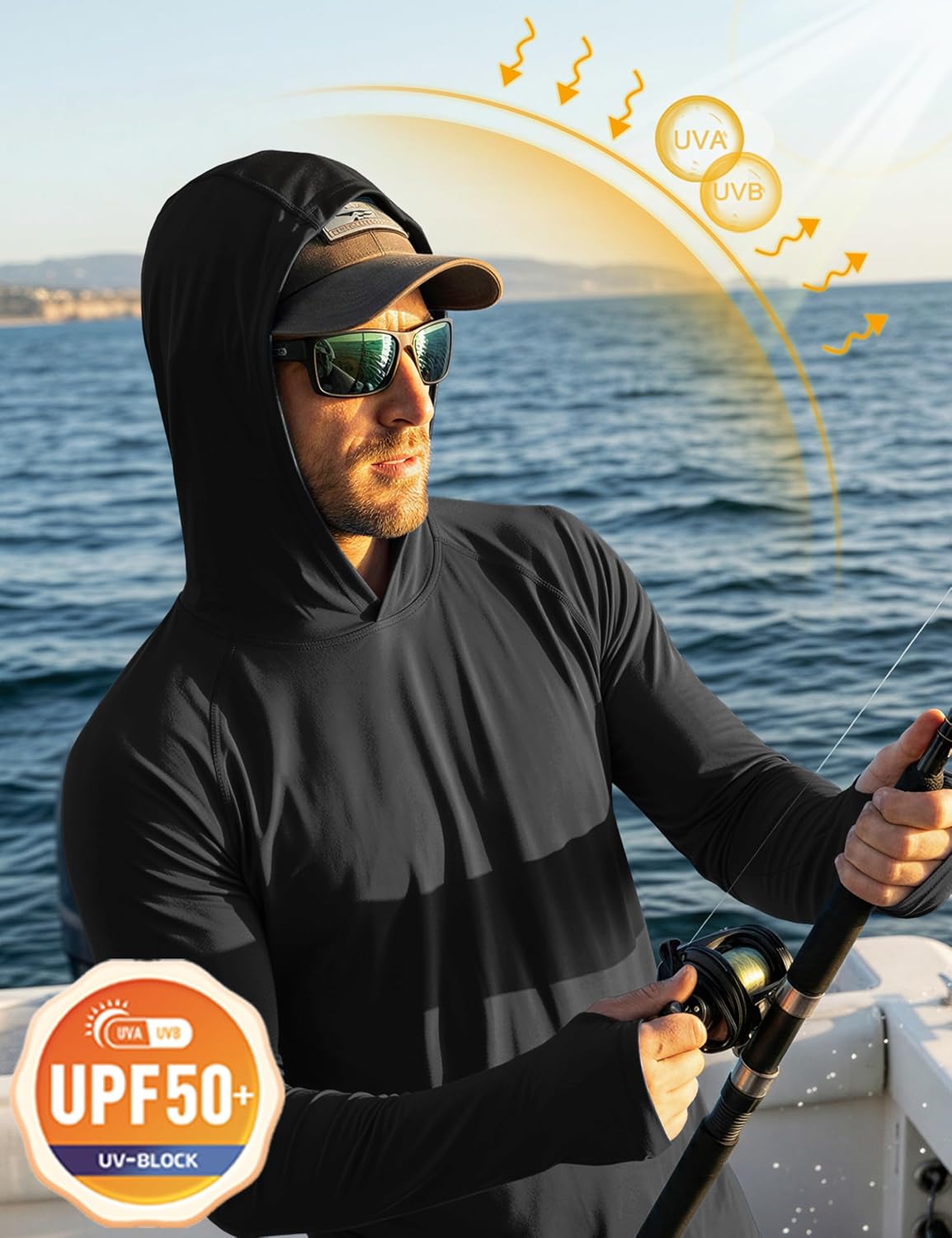MAGCOMSEN Men's Hooded UPF 50+ Sun Protection T Shirts Long Sleeve Athletic Fishing Shirts Rash Guards