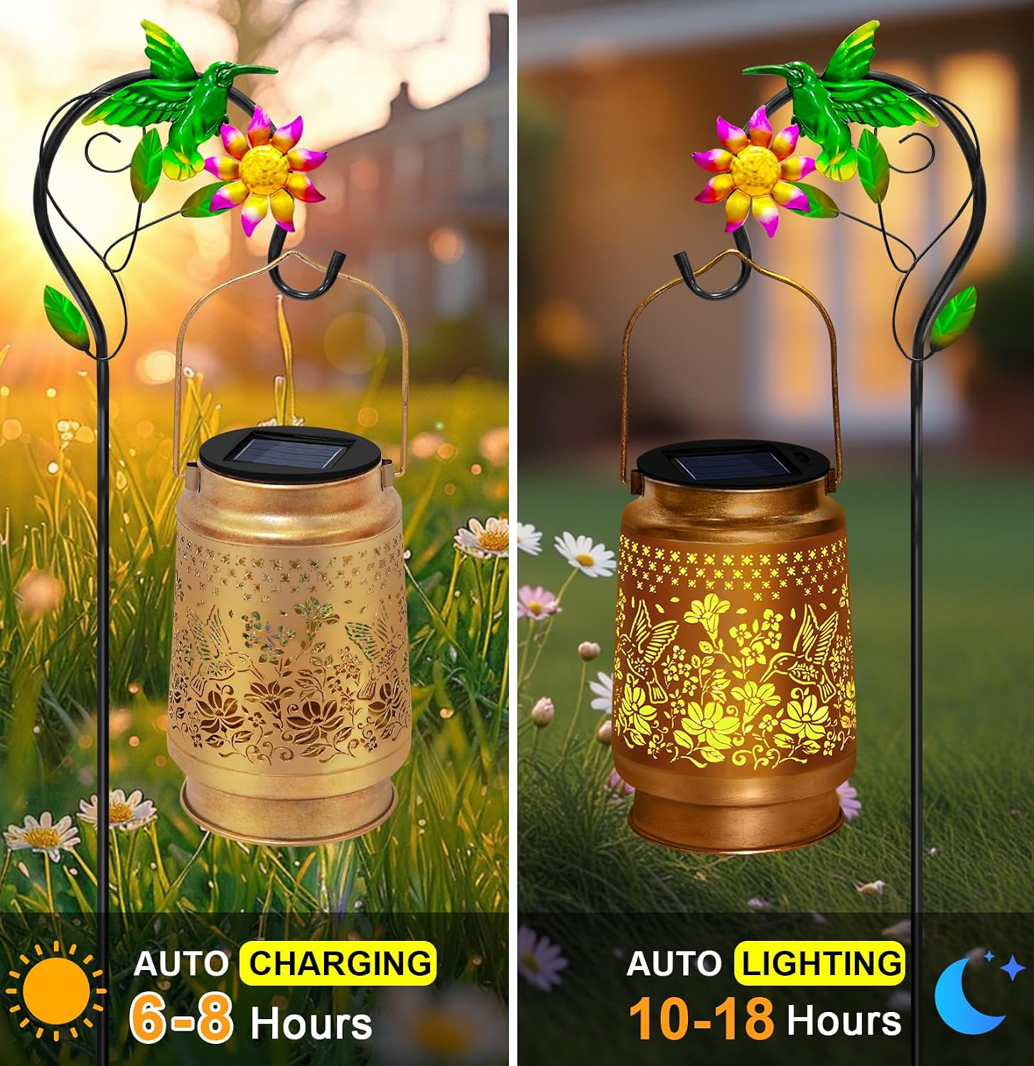 Solar Garden Lights Outdoor Decor, Hummingbird Lantern with Shepherd Hook