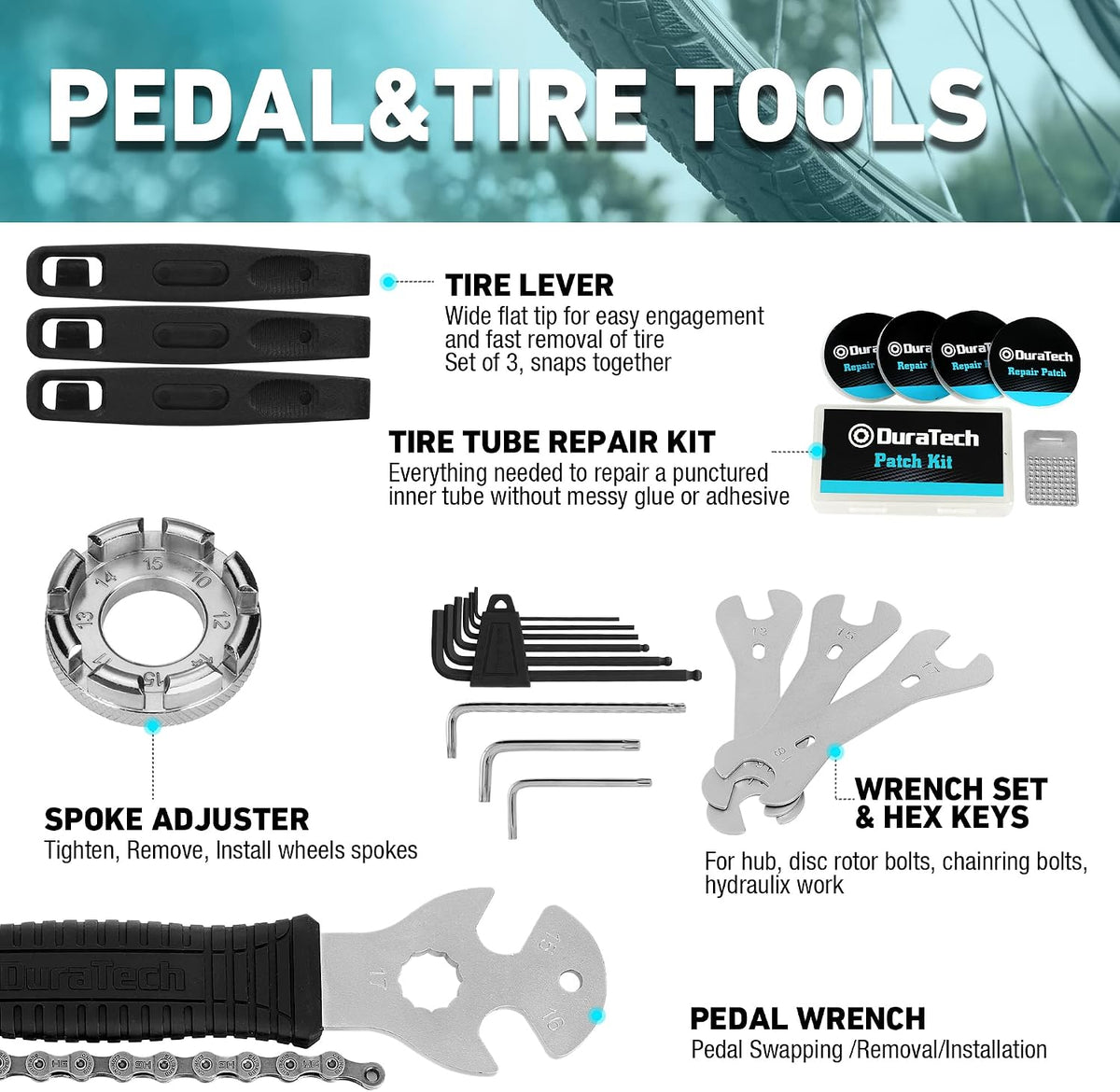 DURATECH 41 Pieces Bicycle Repair Tools, Bike Tools Kit with Storage Box