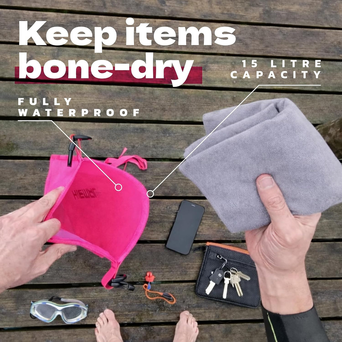 Swim Buoy for Open Water with Dry Bag 15L - Fully Waterproof Swim Bubble - Be Safe with Higher Visibility, Toughened Nylon and Rest Handle Swimming Buoy - Open Water Buoy for All Season Swimmers