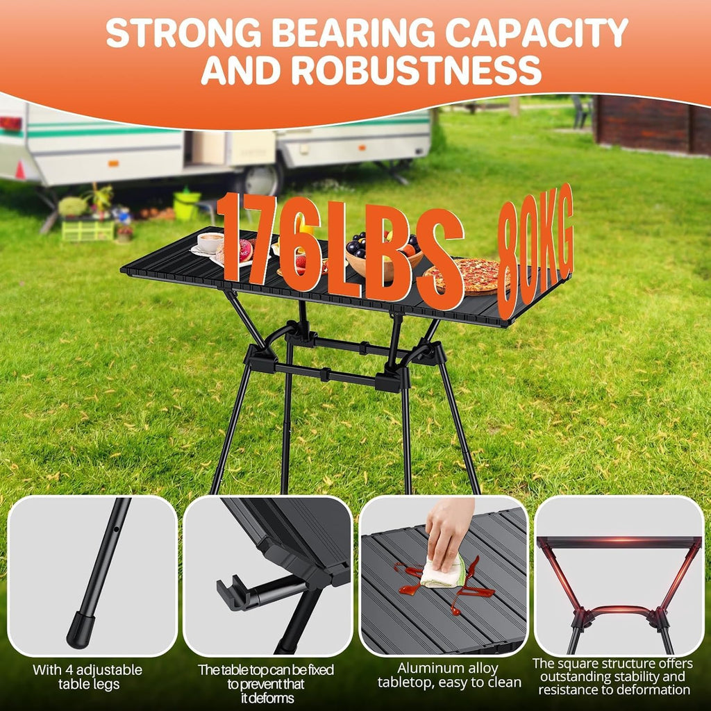 Aluminum Roll Up Camping Table 35''x16'', 4 Adjustable Heights Up to 28''