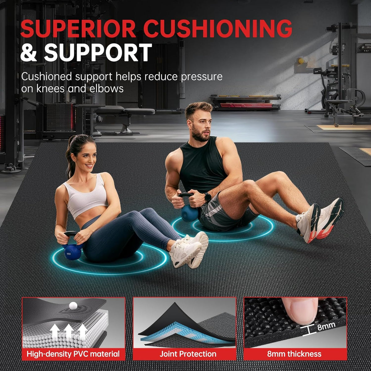 GymCope Extra Large Exercise Mat 10'x6'/9'x6'/8'x6'/7'x5'/6'x4' (8mm)