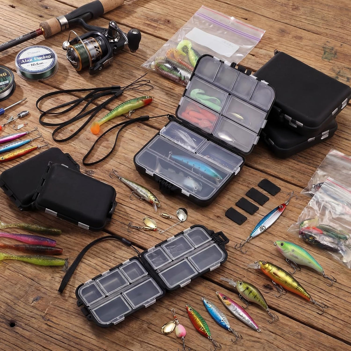 10 Pack Small Tackle Box Organizer for Fishing, Mini Double Sided Portable Pocket Tackle Box Containers for Hooks Lure Baits Swivels Jigs Storage Kayak Boxes(Black)