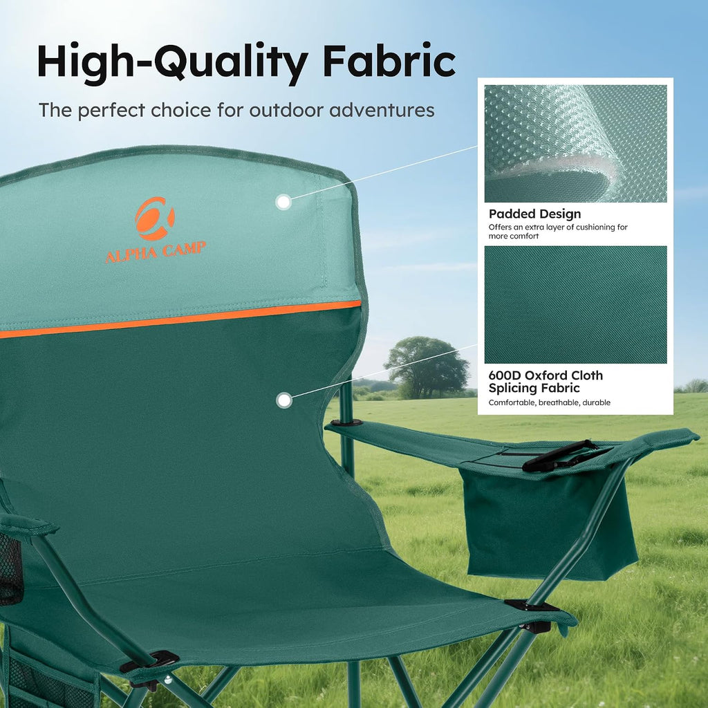 ALPHA CAMP 2-Pack Folding Camping Chair with Cooler Bag & Lumbar Support