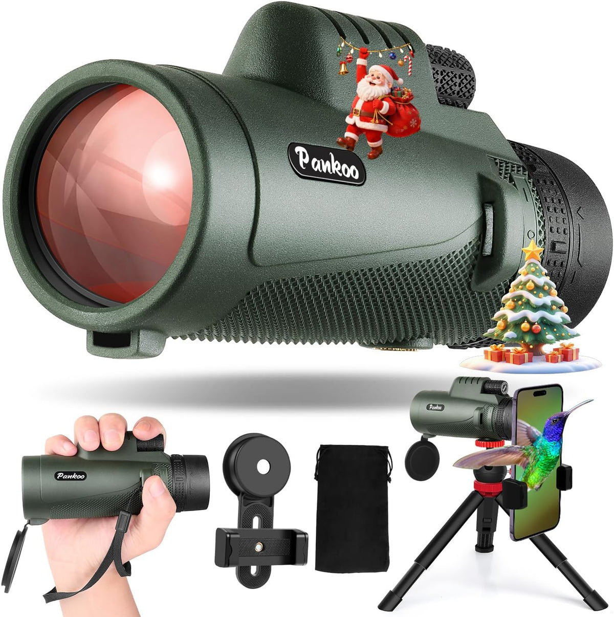 Pankoo 40X60 Monocular Telescope with Smartphone Holder & Upgraded Tripod, 2024 BAK4 Prism FMC Monoculars for Adults, HD Monocular Scope for Bird Watching Hiking Concert Camping Travelling