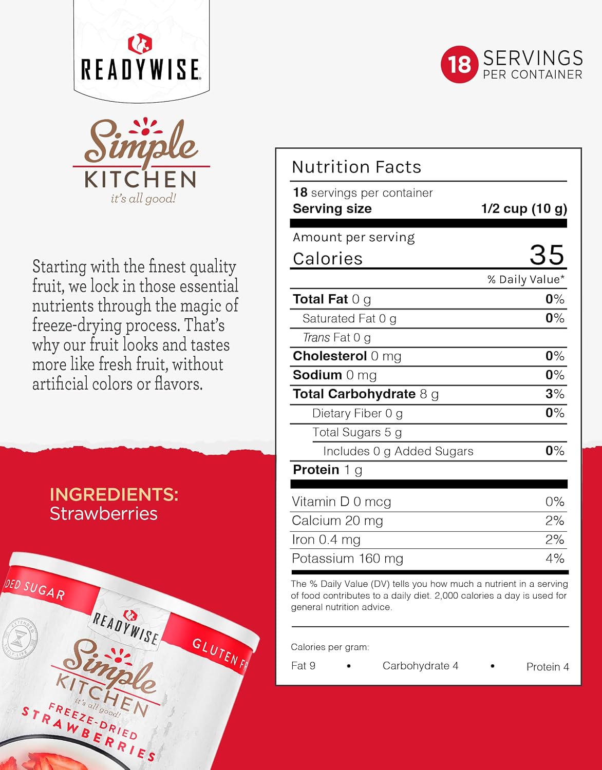 SIMPLE KITCHEN Camping and Outdoors Freeze Dried Strawberries 18 Servings