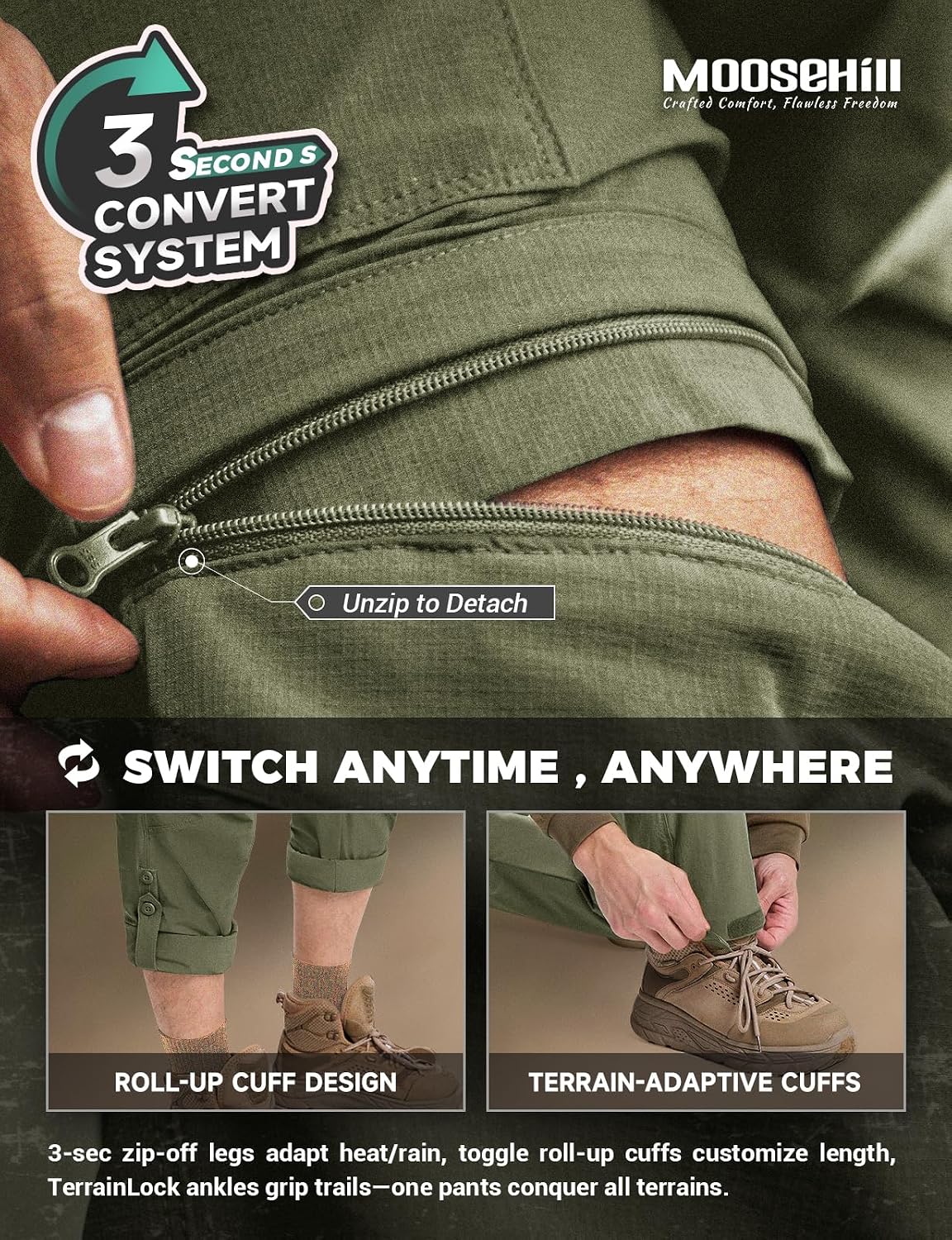 Moosehill Men's Hiking Pants: Convertible Quick-Dry