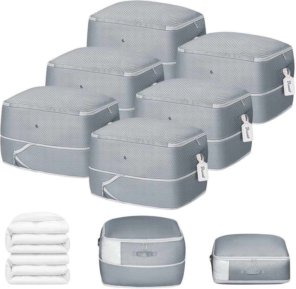 DIMJ Clothes Storage Bag 6 Pack, 19L Compression Storage Bags for Blanket, Sweater, Jacket, Closet, Sheet Storage Organizer with Window Handle, Compression Packing Cubes Space Saver Bags with Zipper