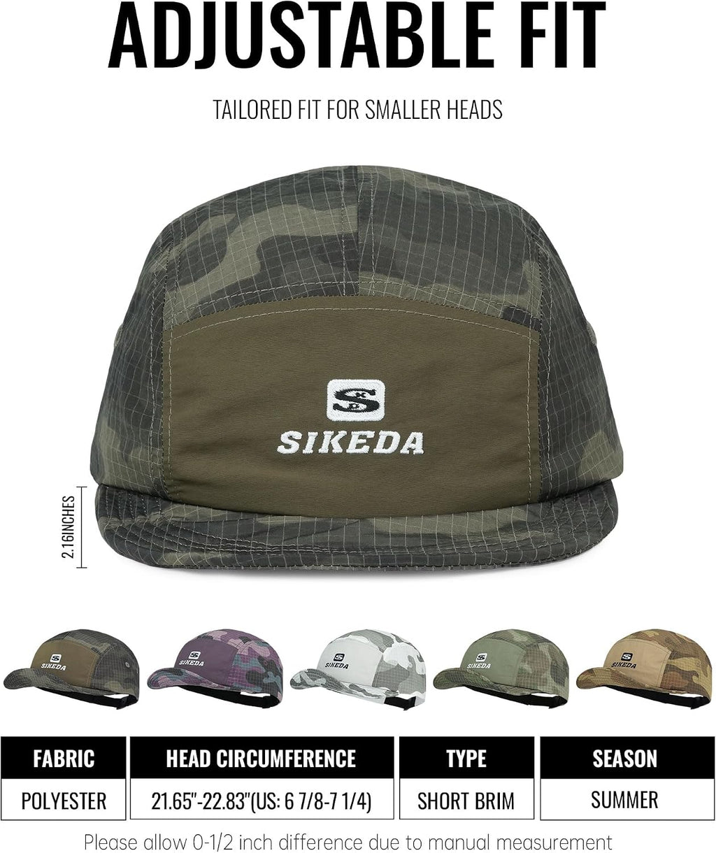 CLAPE Short Brim Baseball Cap for Men, Camouflage Quick-Dry 5 Panel Camper Hat Shapeable Low Profile Short Bill Cap