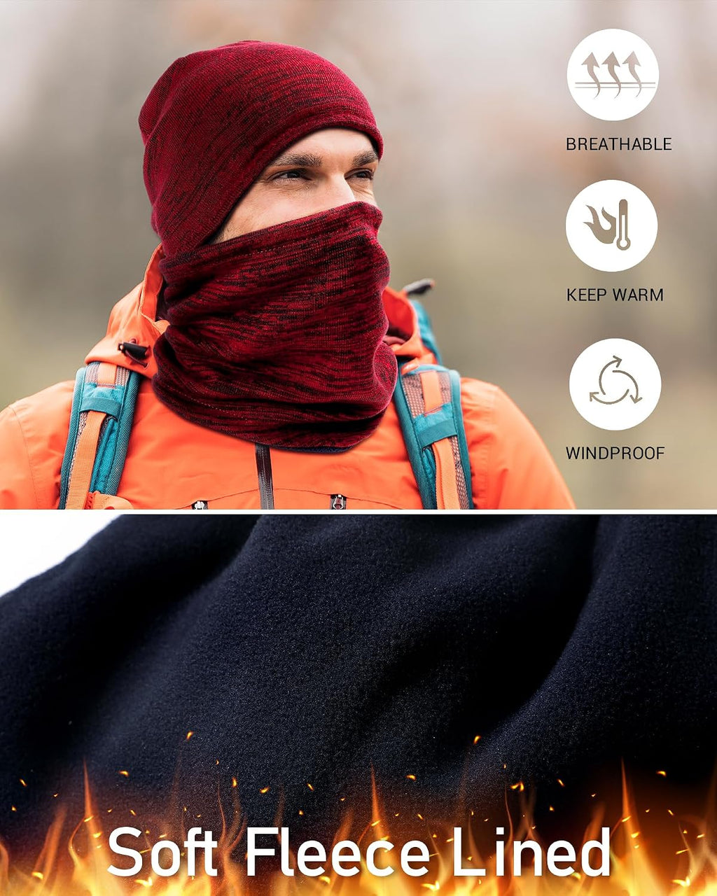 Winter Beanie Hat Scarf Set for Men Women Fleece Lined Warm Windproof Ski