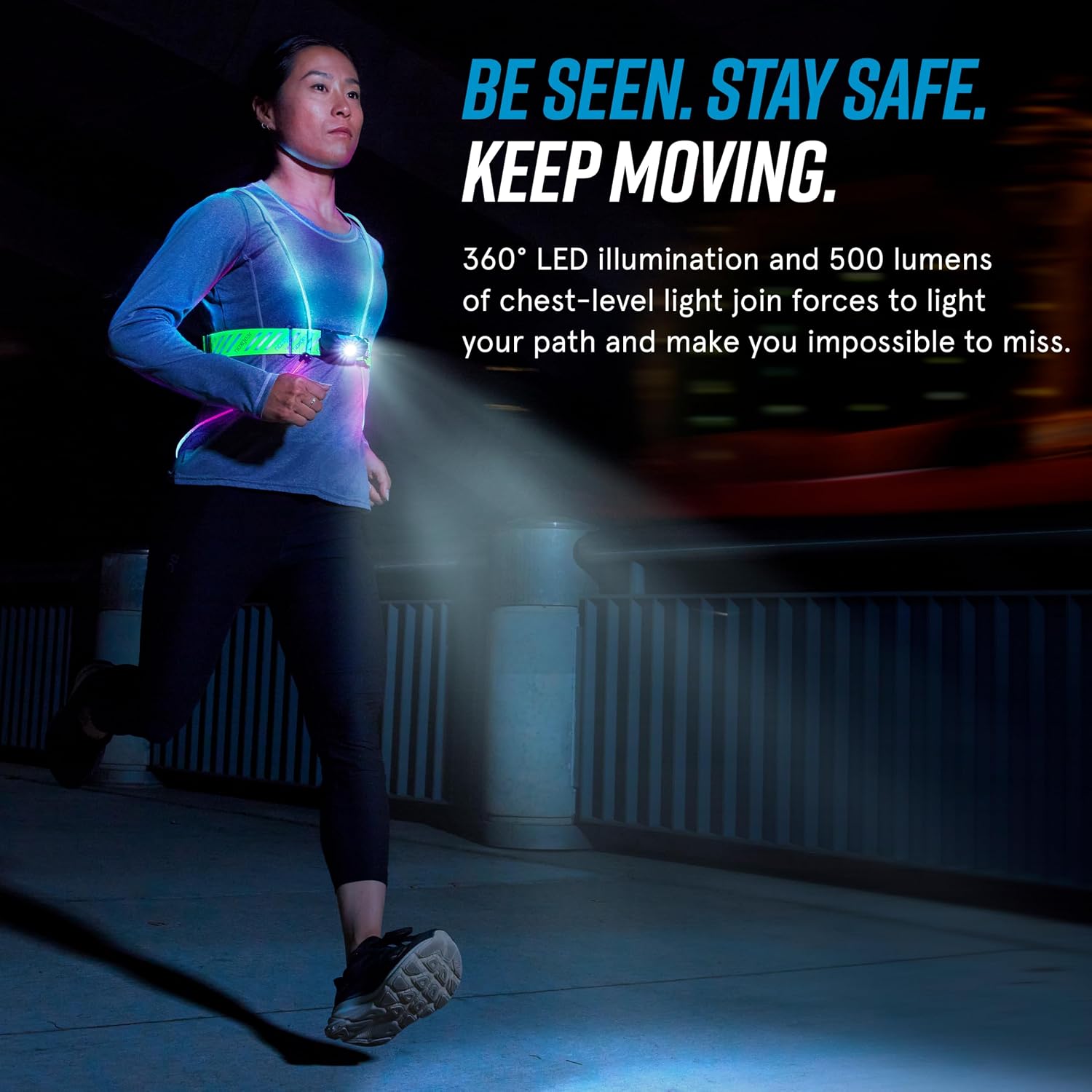 noxgear Tracer2 Multicolor Light Up and Reflective Running Vest | Rechargeable, Ultra-bright Running Lights for Runners