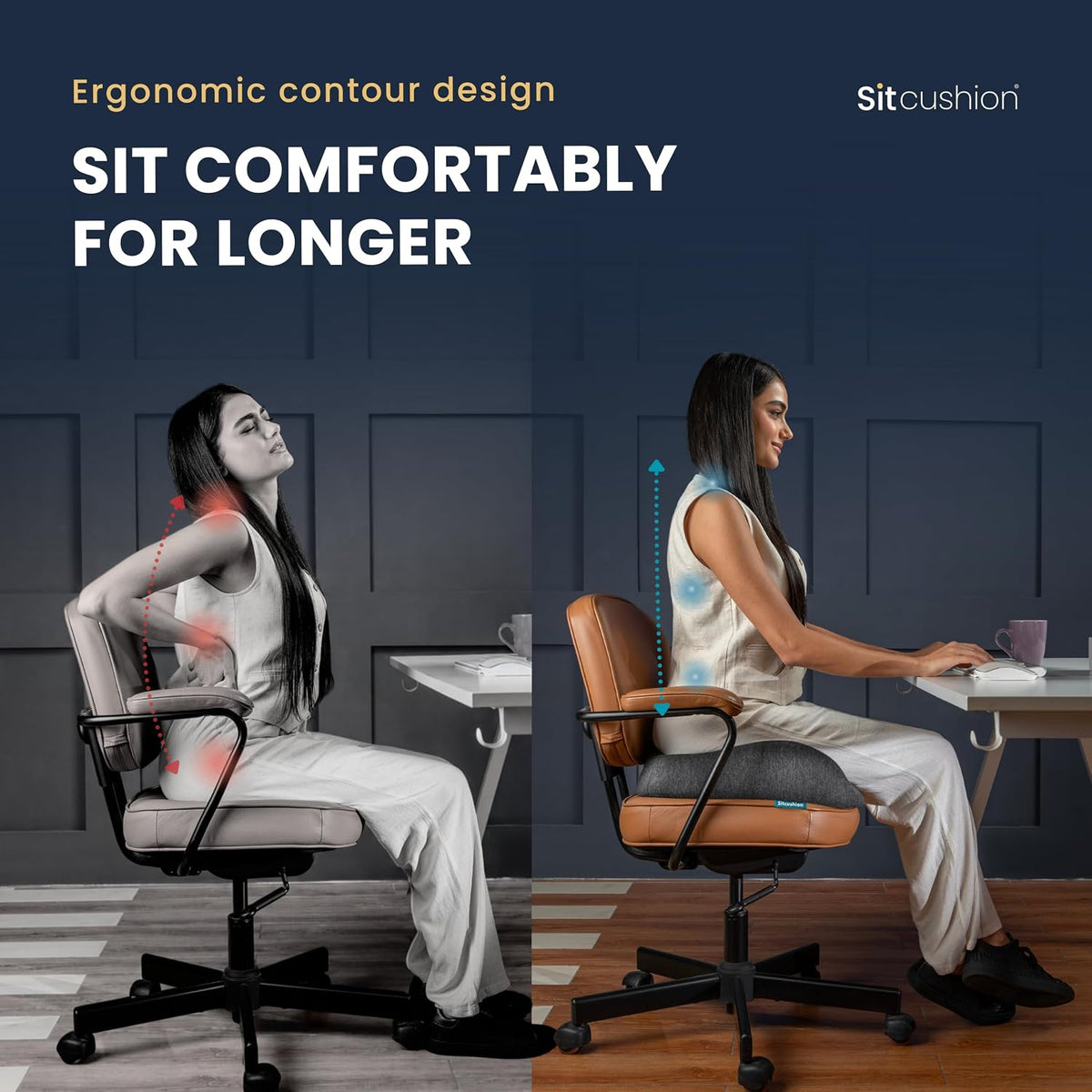 Ergo Office Chair Cushion for Back Pain, Sciatica, Tailbone Pain Relief