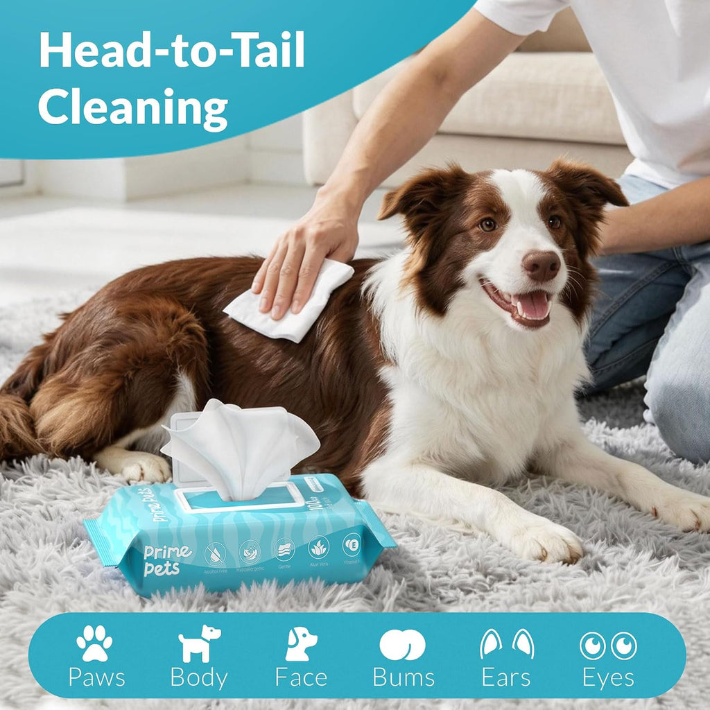 Prime Pets Dog Wipes for Paws and Butt, 600 Count, Pet Wipes for Dogs & Cats, 100% Fragrance Free, Deodorizing Puppy Wipes for Cleaning Face Eyes Ears Paws Teeth Body