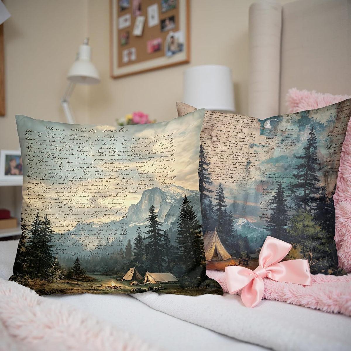Vintage Camping Forest Throw Pillow Covers 18x18 Set of 2,Camper Gifts for Women Men,Camping Decor Decorations,Vintage Outdoor Adventure Southern Girl Camper Decor Decorations,RV Pillowcase