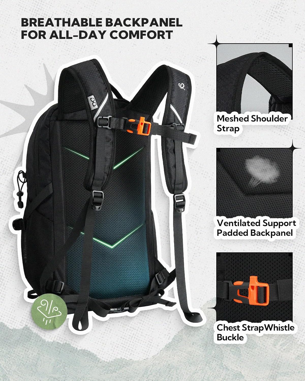 WATERFLY Hiking Backpack 20L, Lightweight Outdoor Daypack Water Resistant