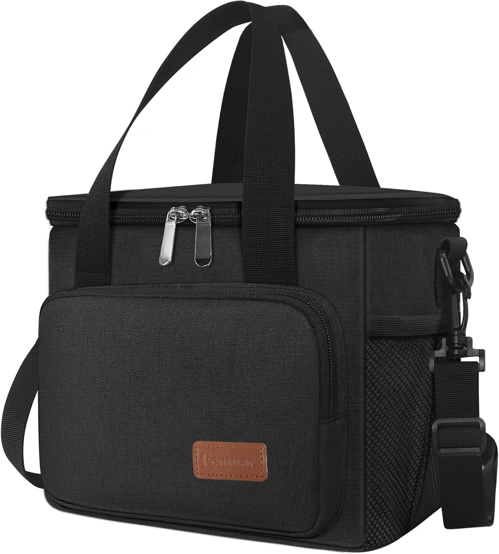 Femuar Reusable Lunch Box for Men/Women - Insulated Lunch Bag Leakproof Lunchbox for Work Office Picnic Beach - Freezable Lunch Cooler Bag with Adjustable Shoulder Strap - Black