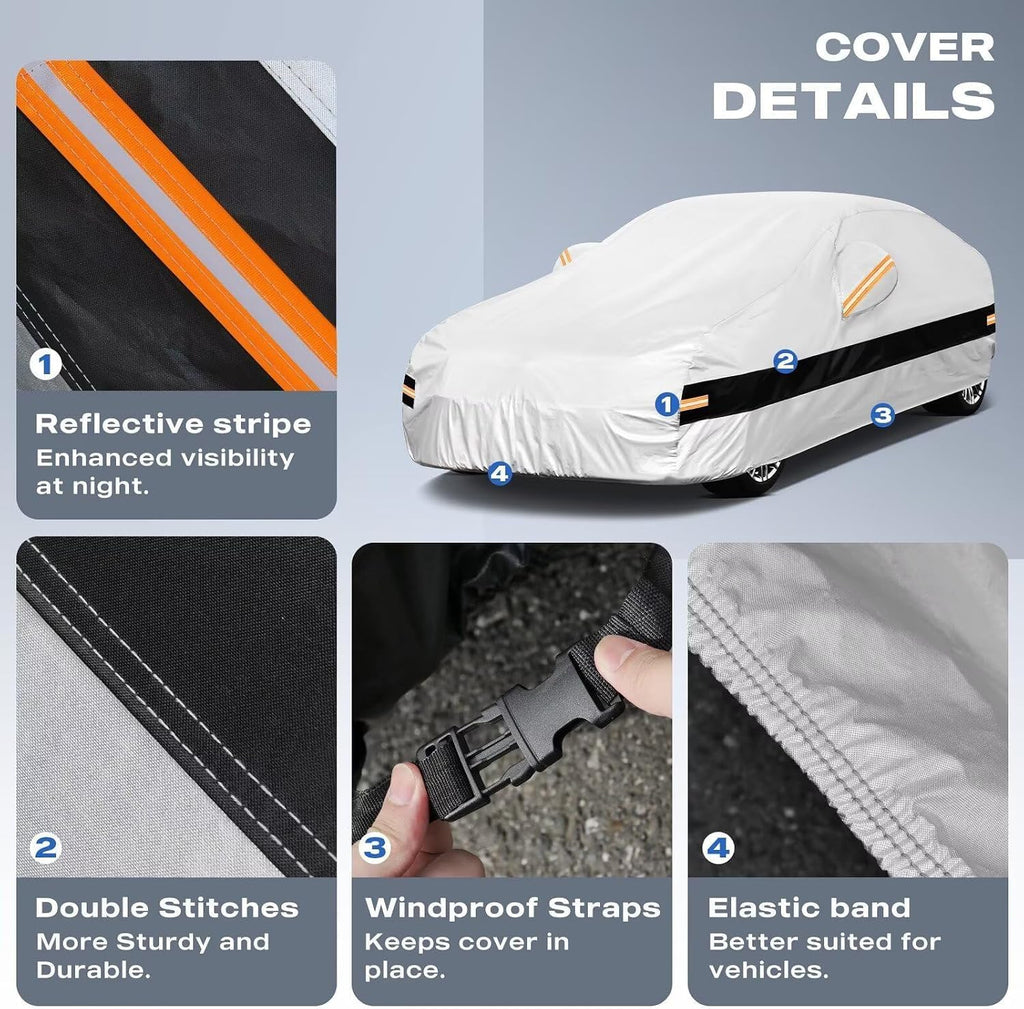 10 Layer Sedan Car Cover Waterproof All Weather for Automobiles,100% Waterproof Outdoor Car Covers Rain UV Dust Protection. Custom Fit for Chrysler 300, Audi A8, BMW 7 Series, etc