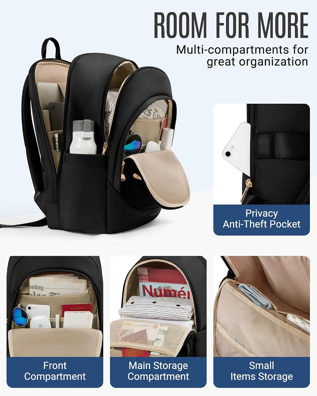 LIGHT FLIGHT Travel Backpack for Women, 15.6 inch Laptop Daypack