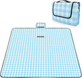 OBTANIM Extra Large Picnic Blanket 80 x 80 Inch Waterproof Foldable Beach Blankets Outdoor Picnic Mat for Camping Grass Lawn Park Music Festival Party Accessories (Blue and White)