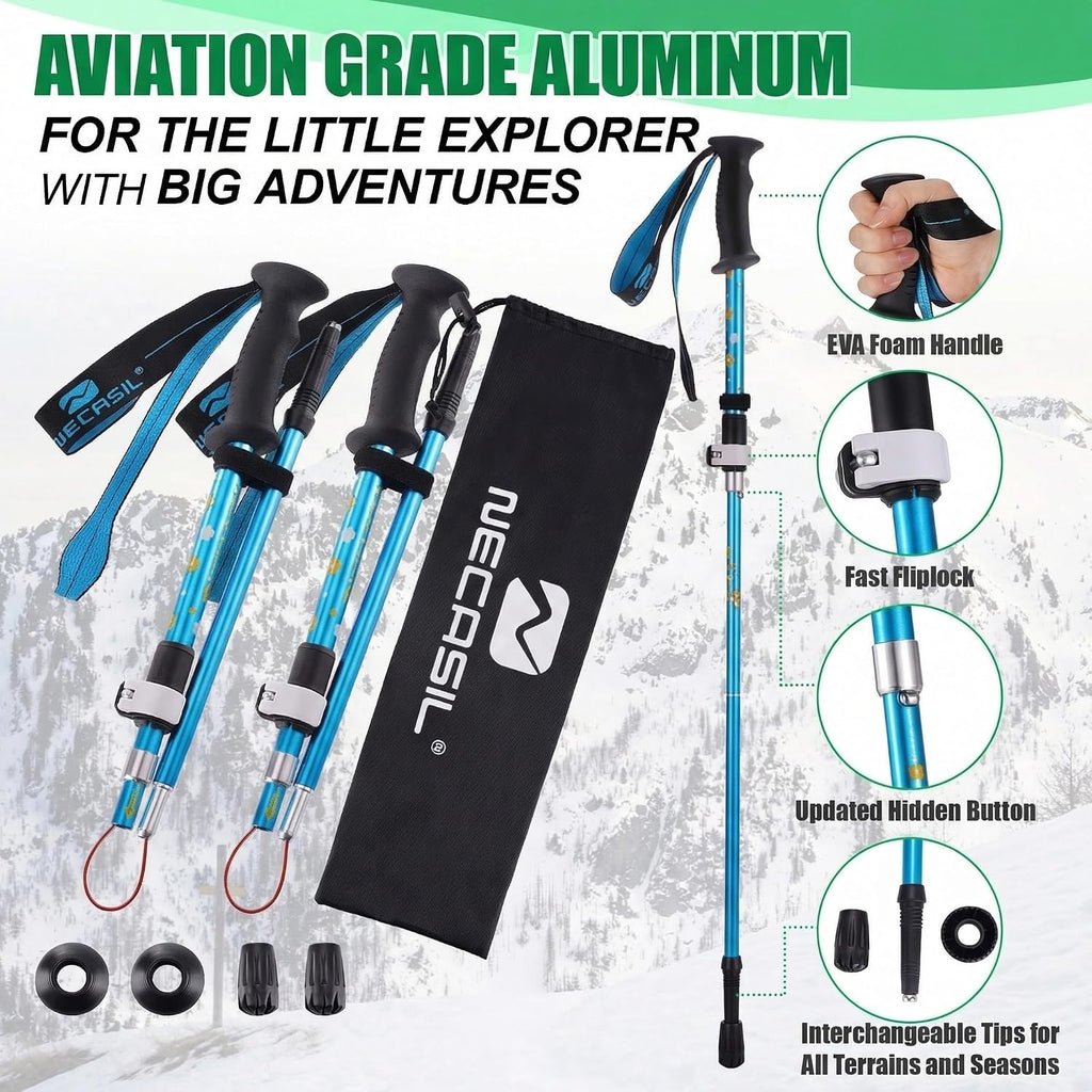 Kids Hiking Poles Lightweight Adjustable Trekking Sticks Collapsible
