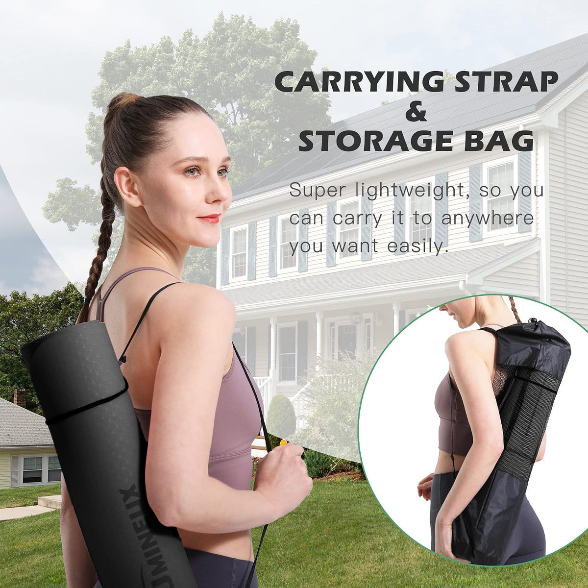 Yoga Mat Non Slip, Pilates Fitness Mats, Eco Friendly, Anti-Tear 1/4" Thick Yoga Mats for Women, Exercise Mats for Home Workout with Carrying Sling and Storage Bag