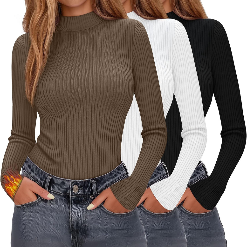 Evervibe 3 Pack Women's Ribbed Mock Neck Thermal Tops
