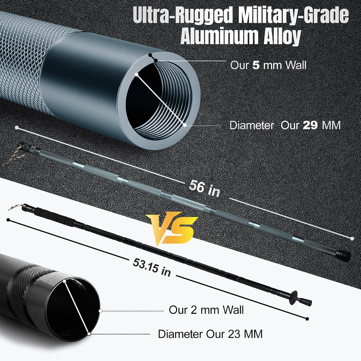 Survival Walking Stick w/Camp Shovel, Heavy-Duty Hiking Staff Camping Kit