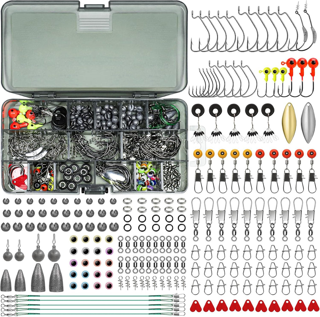 TRUSCEND Complete Fishing Lures - Tackle Box with Tackle Included - Crankbaits, Minnows, Frogs, Vibes, Poppers, Spinners, Spoons, Soft Baits, Hooks & Weights Accessories Kit for Bass Panfish Trout